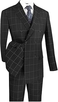 Black Plaid Suit | 黒のチェック柄スーツ 光沢ウール混 スリムフィット 2ボタン3ピーススーツ シャドー